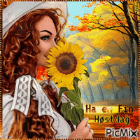 Have a Nice Autumn Day. Woman, sunflower - Free animated GIF