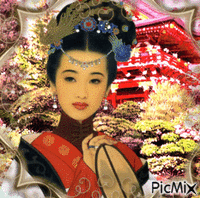 Geisha dans le jardin - Nemokamas animacinis gif