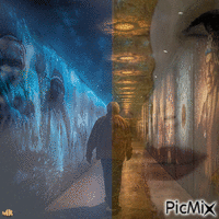 Dos miradas en un túnel animuotas GIF