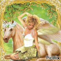 Spring Fantasy with a Unicorn and Fairy animovaný GIF