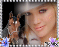 femme et son cheval Animated GIF