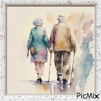 Sweet elderly couple - PNG gratuit