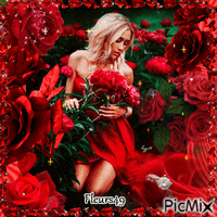 Femme avec des roses rouges - GIF animé gratuit