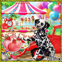 Strawberry ice cream & Dog - GIF animado gratis