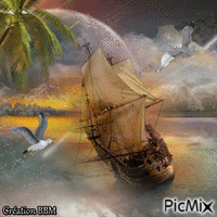 Mer et voilier par BBM анимиран GIF