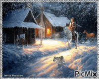 lone cowboy in snow.❄ анимиран GIF