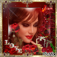 Ritratto di donna con rose - Gratis geanimeerde GIF