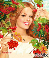 Girl with rowanberries - GIF animé gratuit