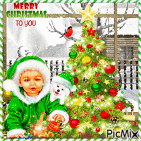 Merry Christmas to you. Girl. Window animovaný GIF