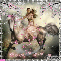 femme et son cheval - Zdarma animovaný GIF