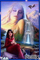 La femme et la cascade - Darmowy animowany GIF