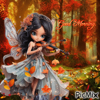 Good Morning Autumn Fairy with Violin - GIF animado grátis