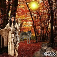 Native woman With Wolves