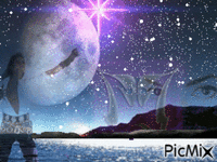 Pleine lune sur l'océan - Безплатен анимиран GIF