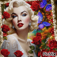 Mujer bella entre rosas - Gratis animeret GIF