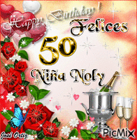 FELICES 50 AÑOS NIÑA NOLY - Darmowy animowany GIF