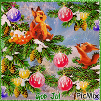 Merry Christmas. Squirrel in the Christmas tree - Besplatni animirani GIF
