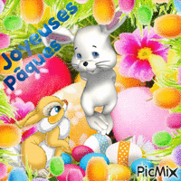 Joyeuses Pâques Lapins Oeufs - GIF animé gratuit