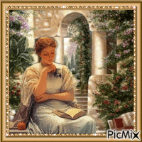 VINTAGE, LADY READING A BOOK アニメーションGIF