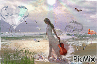la femme joue la melodie de sa mer - Безплатен анимиран GIF