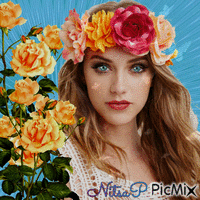 The girl of flowers. - Free animated GIF