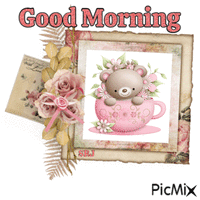 Good morning bear in cup GIF animasi