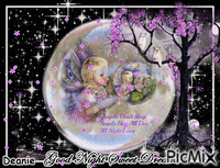 Angels in Globes Night Sky Good Night Sweet Dreams with saying - Ücretsiz animasyonlu GIF