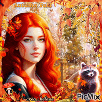 Jeune fille rousse en automne - GIF animé gratuit