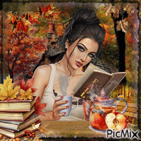 Leer un libro en otoño - GIF animasi gratis