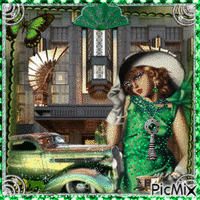 Vintage woman in green - GIF animé gratuit