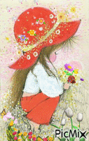 Girl with flowers geanimeerde GIF