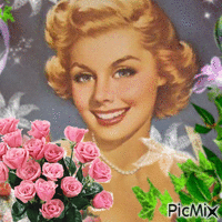 Femme avec des roses Vintage