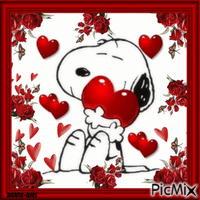 Snoopy-red roses-hearts