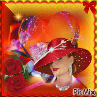 Portrait Happy Valentine's Day Woman Flowers Deco Colors Glitter Glamour - GIF animé gratuit