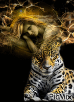 Girl and Lion animeret GIF