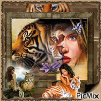 portrait tigre et femme - Gratis animerad GIF