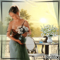 Frau mit Gänseblümchen - GIF animado grátis