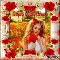 Have a Nice Day Little Girl and Poppies - Δωρεάν κινούμενο GIF