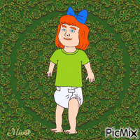 Redhead baby girl in green camouflaged world GIF animado