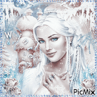 Winter woman blue eyes - Безплатен анимиран GIF