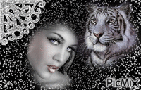 femme et tigre - GIF animé gratuit