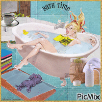 Concours : Toilette du matin - Tons beiges et turquoises - Free animated GIF
