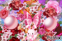 ROSES OF MANY COLORS FLASHING COLORS' TINY PINK FLOWERS. - Gratis geanimeerde GIF