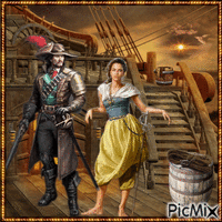 Piraten Paar auf dem Schiff