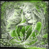 Fantasy woman owl green - Bezmaksas animēts GIF