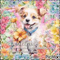 Dog animals flowers watercolor little - Безплатен анимиран GIF