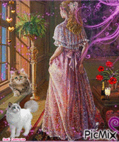 Uma dama e seus gatos - GIF animado grátis