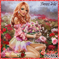 Happy July. Flowers - Бесплатный анимированный гифка