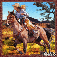 Cowgirl und ihr Pferd - GIF animado grátis