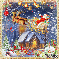 Santa on his sleigh - GIF animé gratuit